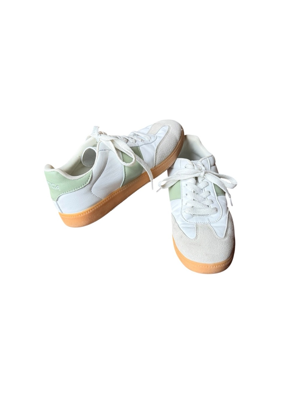 Nautica White and Mint Green Kids Sneakers with Gum Sole